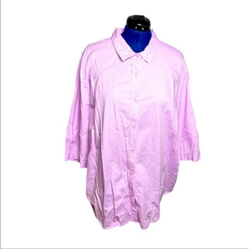 Woman‎ Within 26/28 pink button up 3/4 length sleeve 100% cotton career wear top